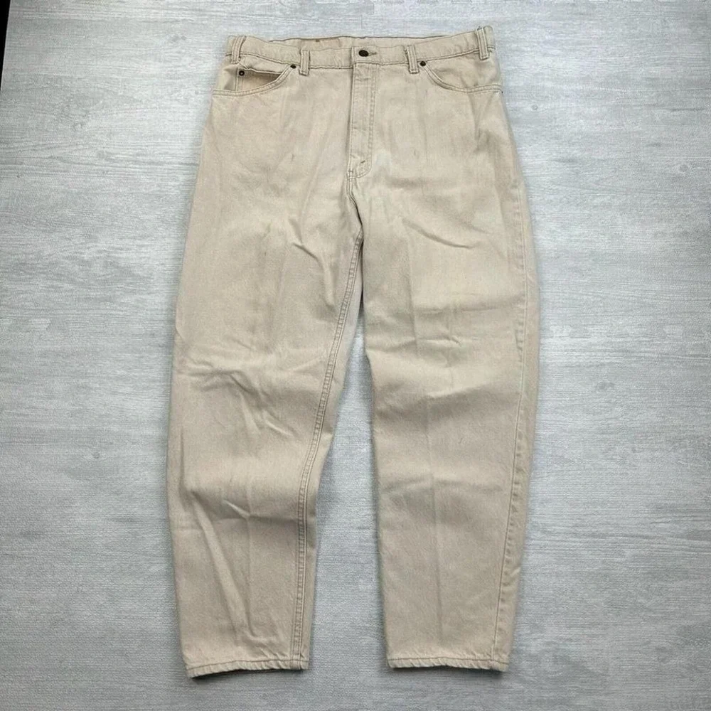 Vintage Levis 550 Jeans Mens 36x30 White Cream Orange Tab Straight Leg‎